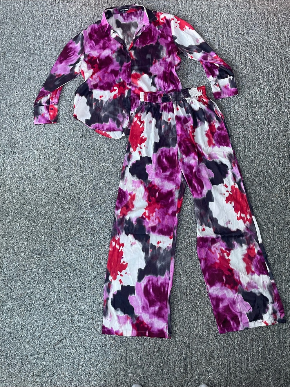 Women’s Floral Wide-Leg Two Piece Matching Set in Purple & Red Watercolor